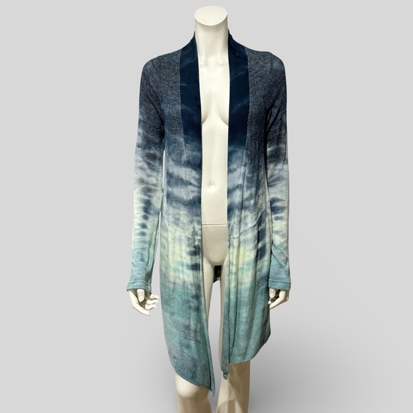Hard Tail Blue White Tie Dye Soft Knit Slouchy Open Drape Cardigan Sweater Med - Picture 1 of 4